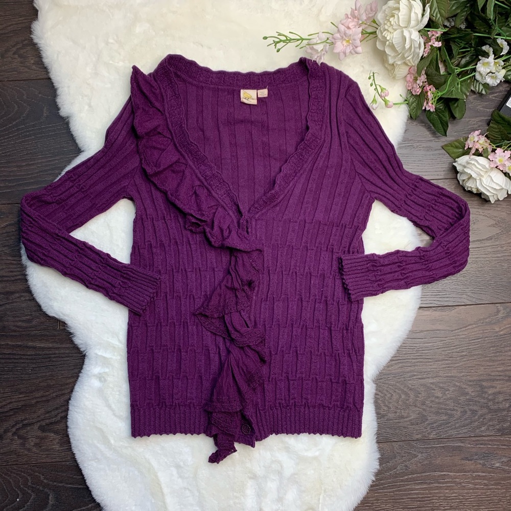 Anthropologie Little Yellow Button Ruffle Sweater - Picture 1 of 6